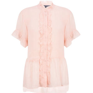 French Connection Clanre Light Sheer Short Sleeve Peplum Blouse Women’s M Pink